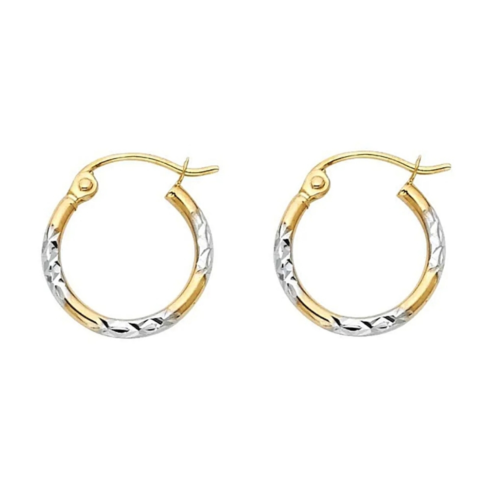 New 14k gold two tone white and yellow hoop earrings